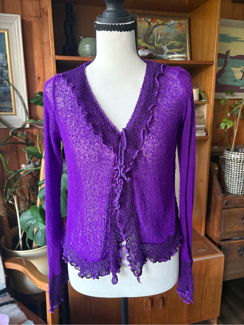 Y2K Vintage Whimsigoth Flutter Sleeve Boho Knit Cardigan OS